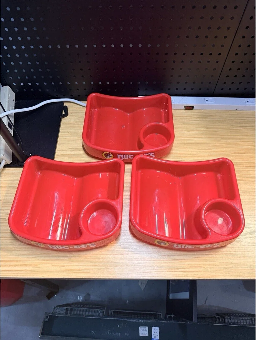 3 Buc-ee's Kids Red Snack Trays With Built In Cup Holders *